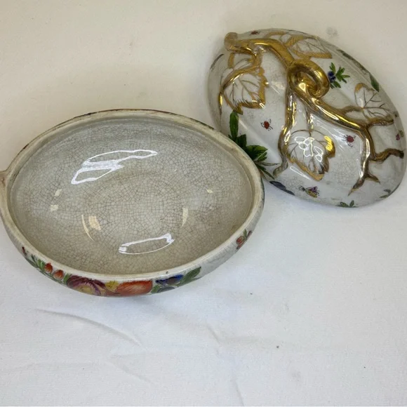Vintage 1897 Hand Painted United Wilson Fruit Harvest Oval Lidded Dish
